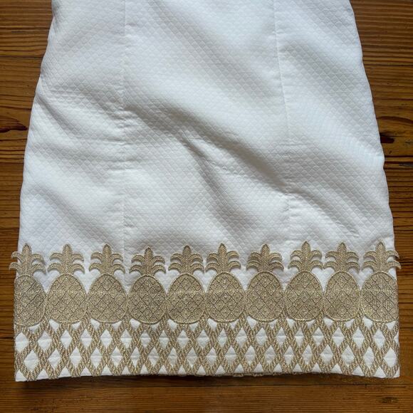 Lilly Pulitzer white quilted gold pineapple trim sleeveless dress SIZE 0 - Picture 5 of 6